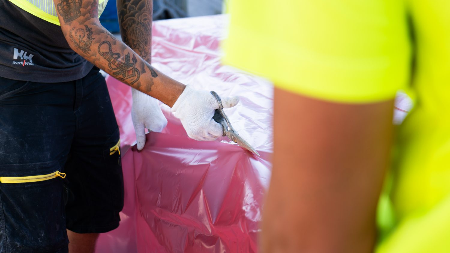 Preparazione e fasciatura del blocco con telo tecnico